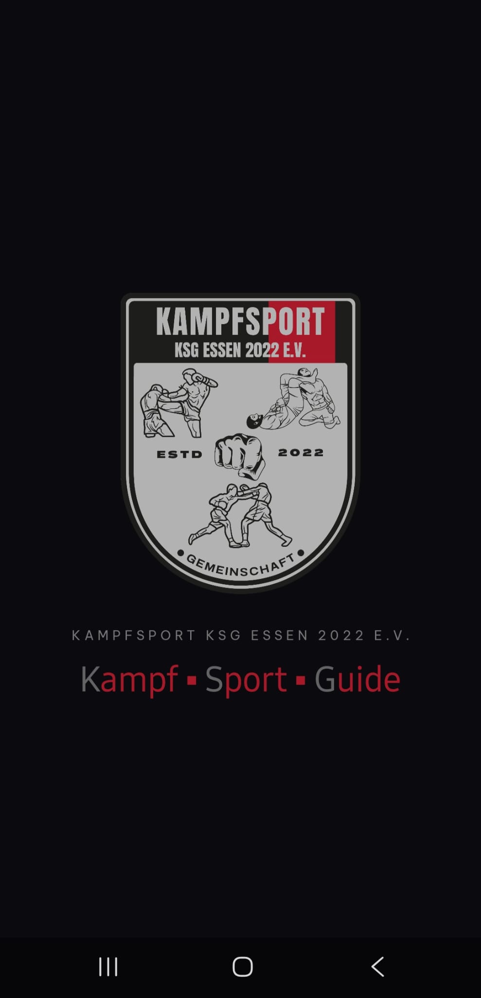 Startbildschirm der Kampf Sport Guide App